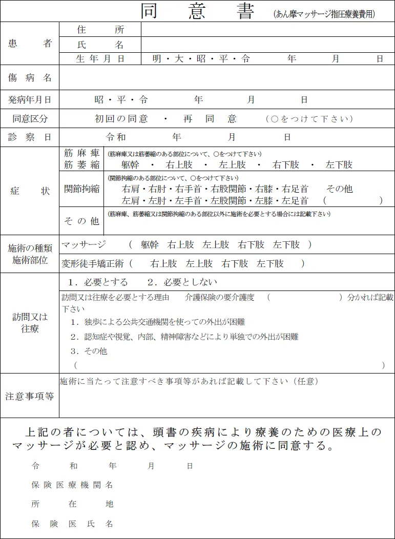 マッサージ用同意書
