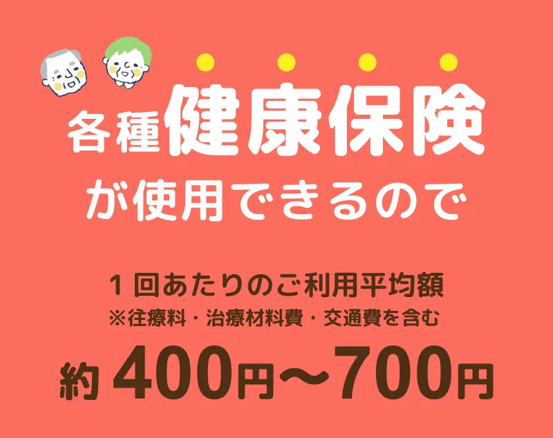 各種健康保険が使用できるので、1回あたりのご利用平均額 約400円〜700円